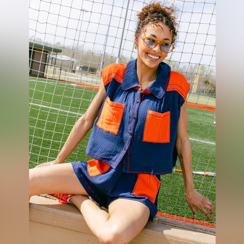Queen of Sparkles Orange/Blue Gauze Shorts
